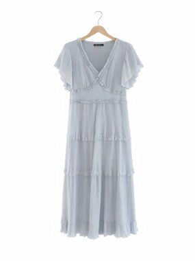 MEROKEETY Ruffle Sleeve Elastic Waist A Line Midi Dress